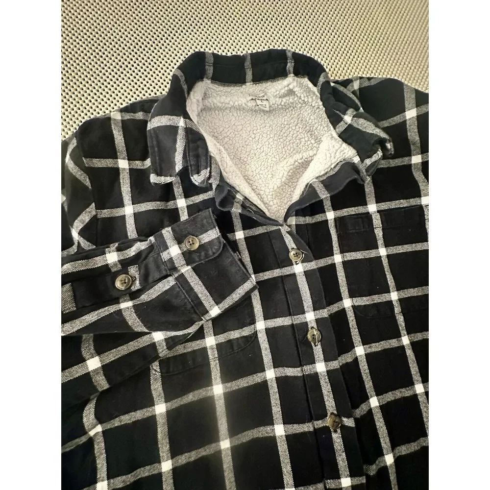 J Crew Plaid Sherpa Fleece Lined Shirt Shacket Women Size Large‎ L Button Down